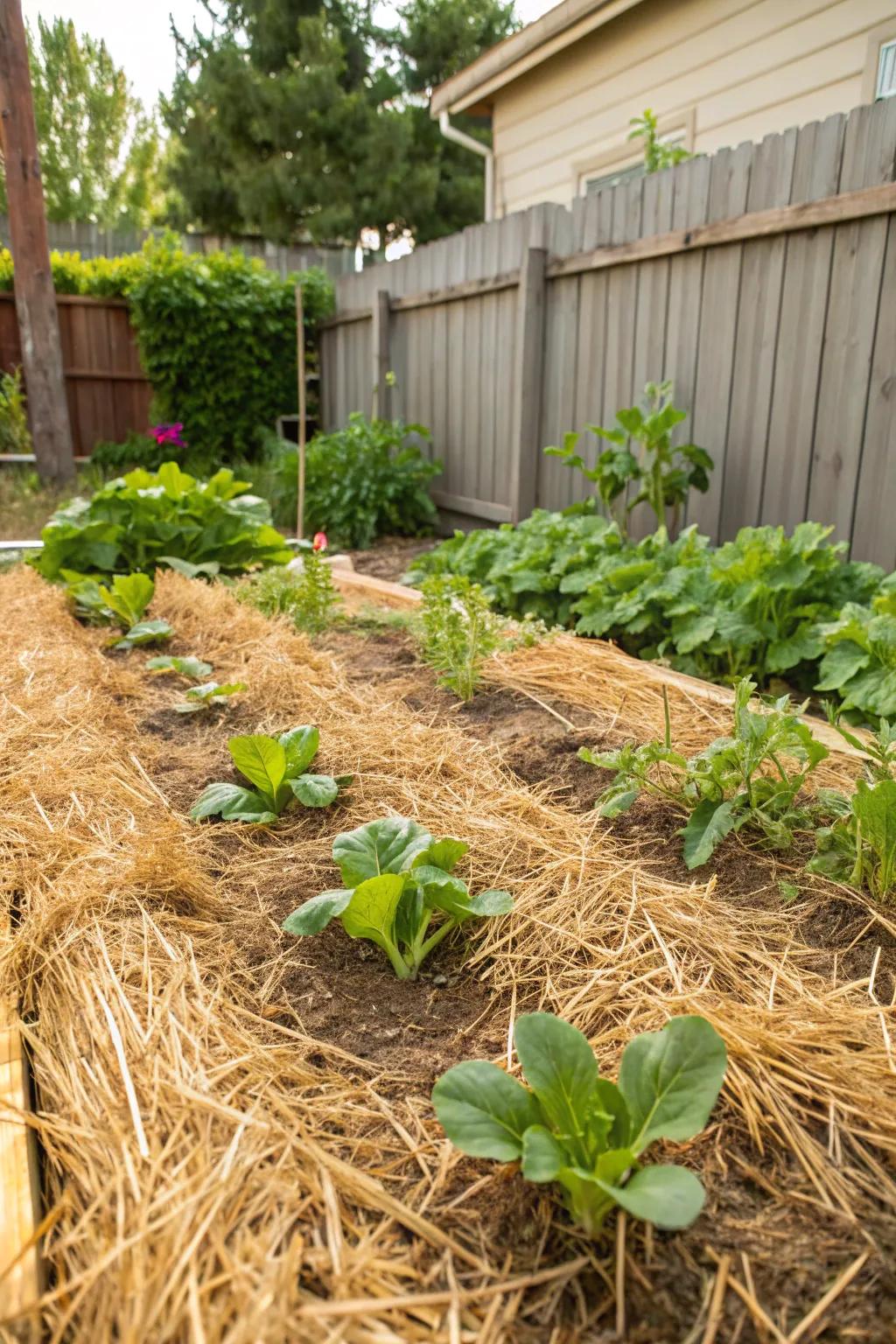 Straw mulch, perfect for covering large garden areas.