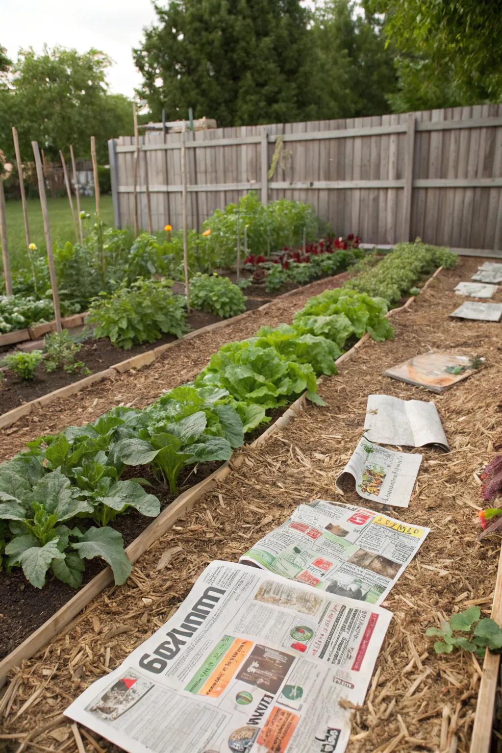 Newspaper mulch is an eco-friendly and cost-effective solution.