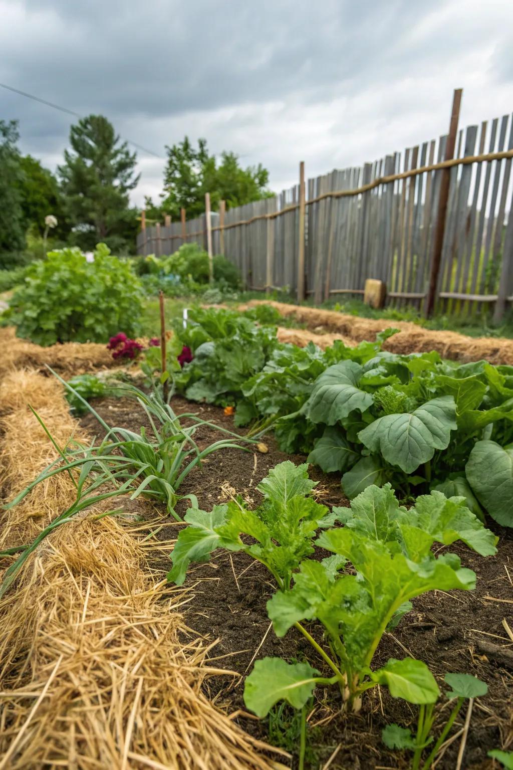 Hay mulch covers well and adds organic matter over time.
