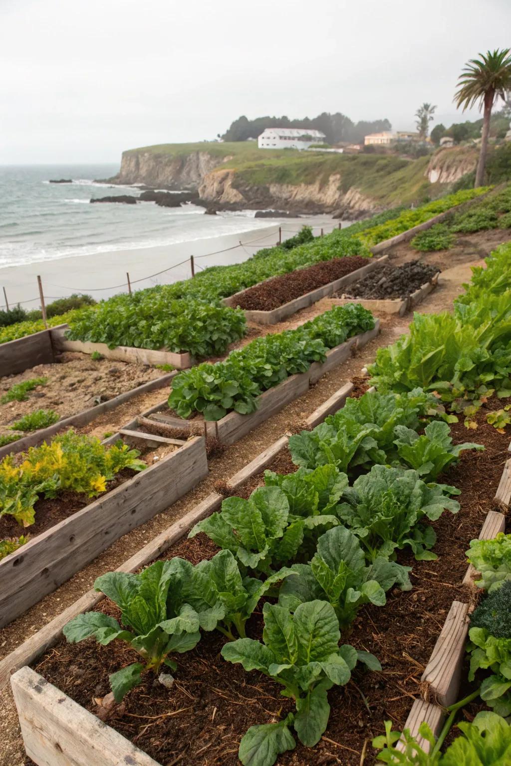 Seaweed mulch is a nutrient-rich option for coastal gardens.