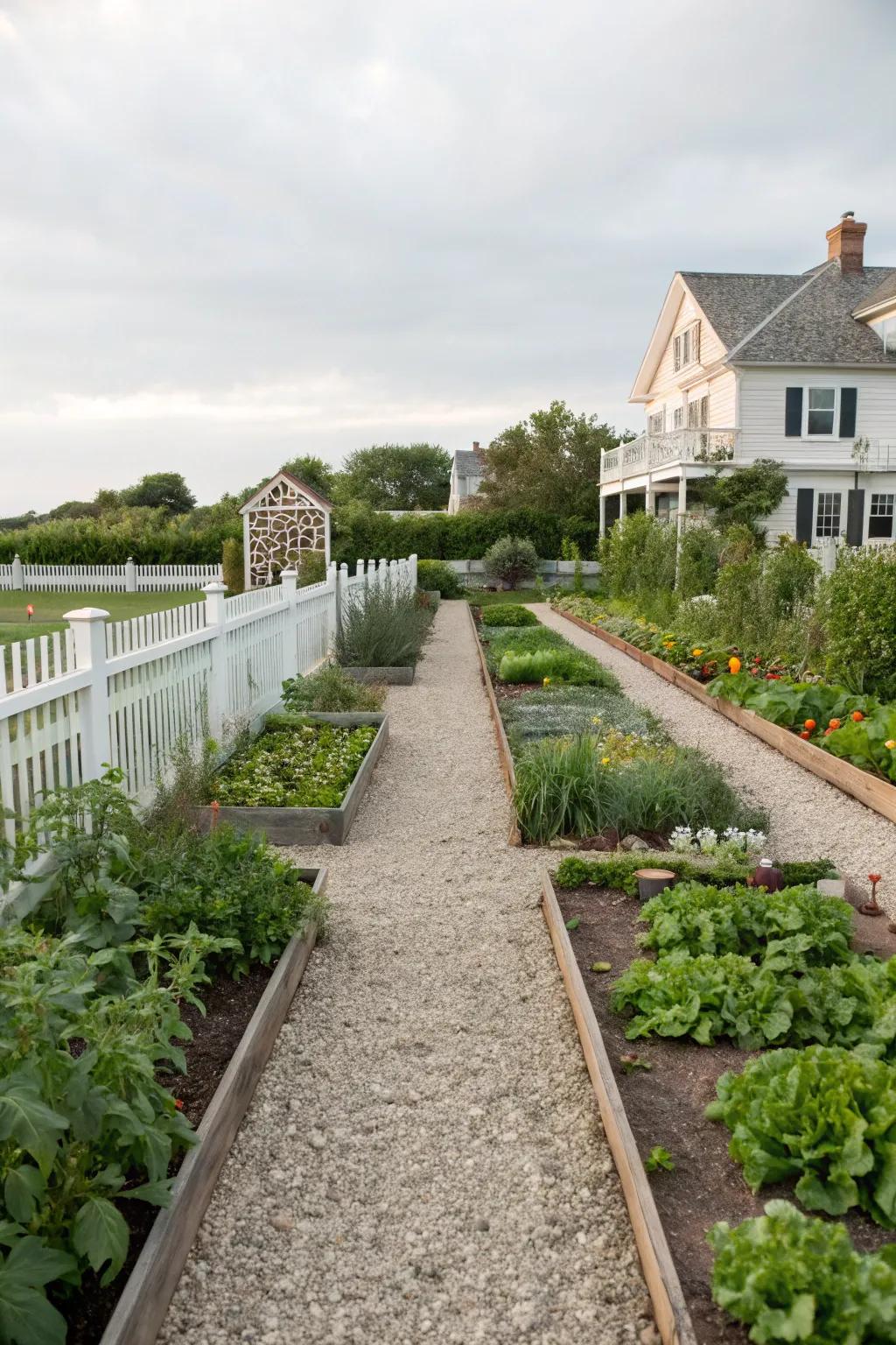 Pea gravel creates clean and modern garden pathways.