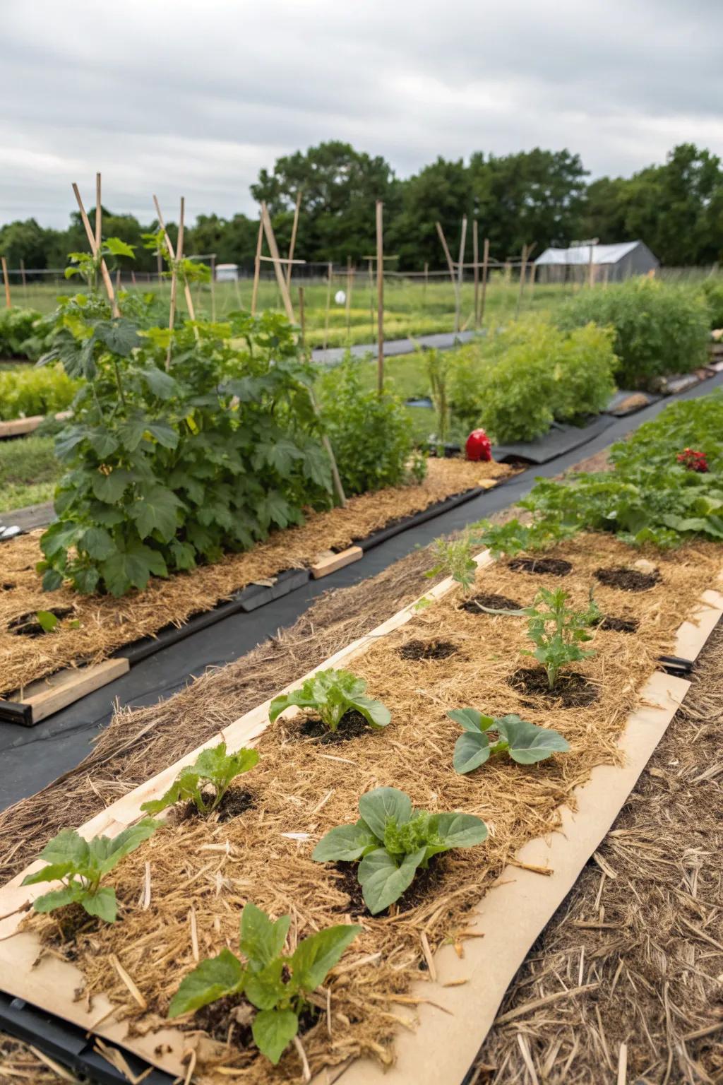 Cardboard under mulch effectively suppresses weeds.