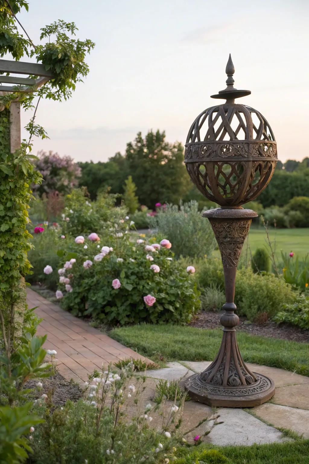 Garden sculptures add artistic flair and personality.