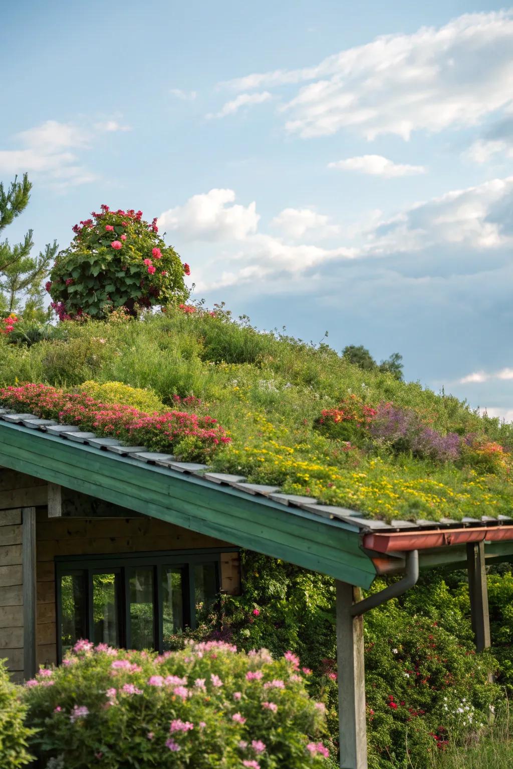 A green roof teeming with life and beauty.