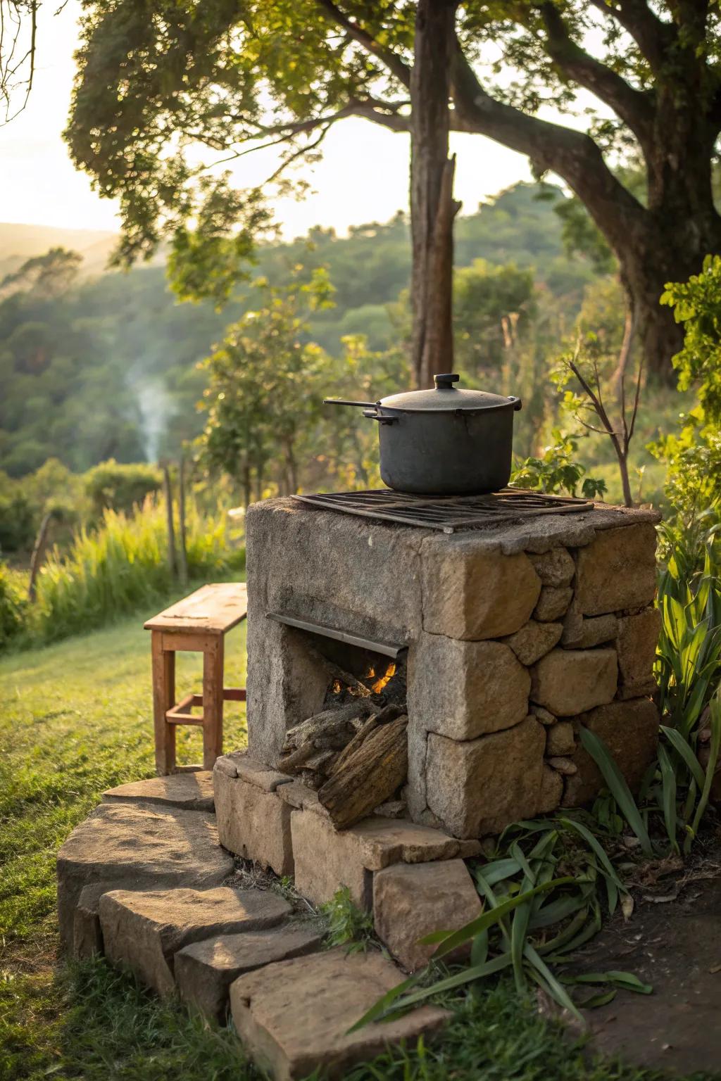 A rocket stove offering a sustainable cooking solution.