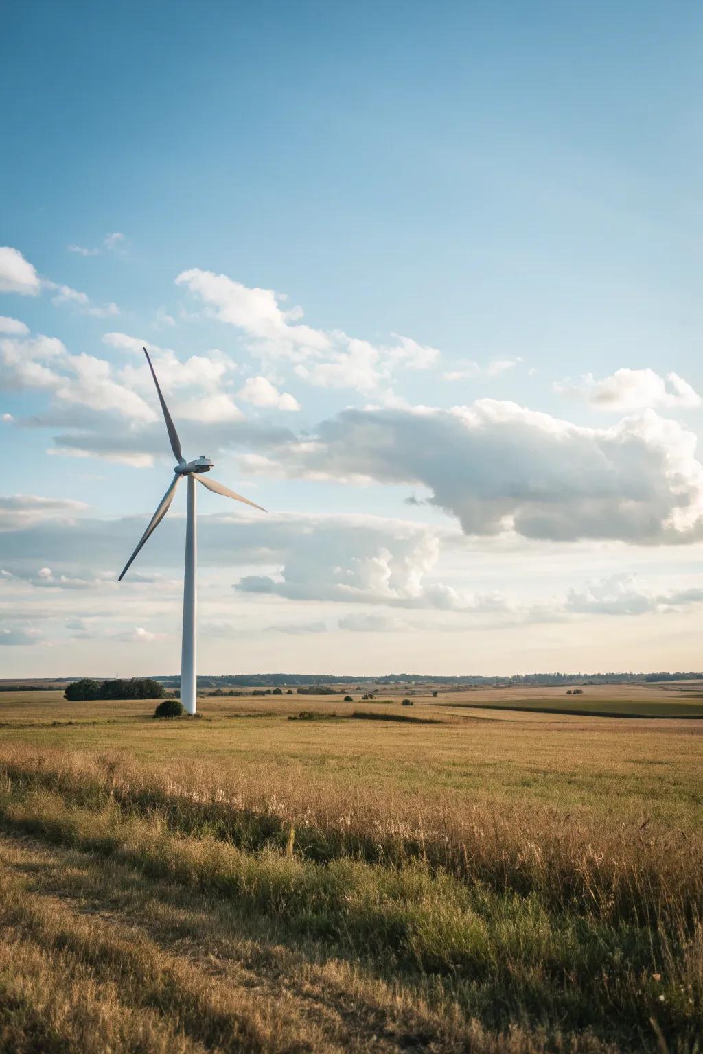 A wind turbine capturing energy from the breeze.