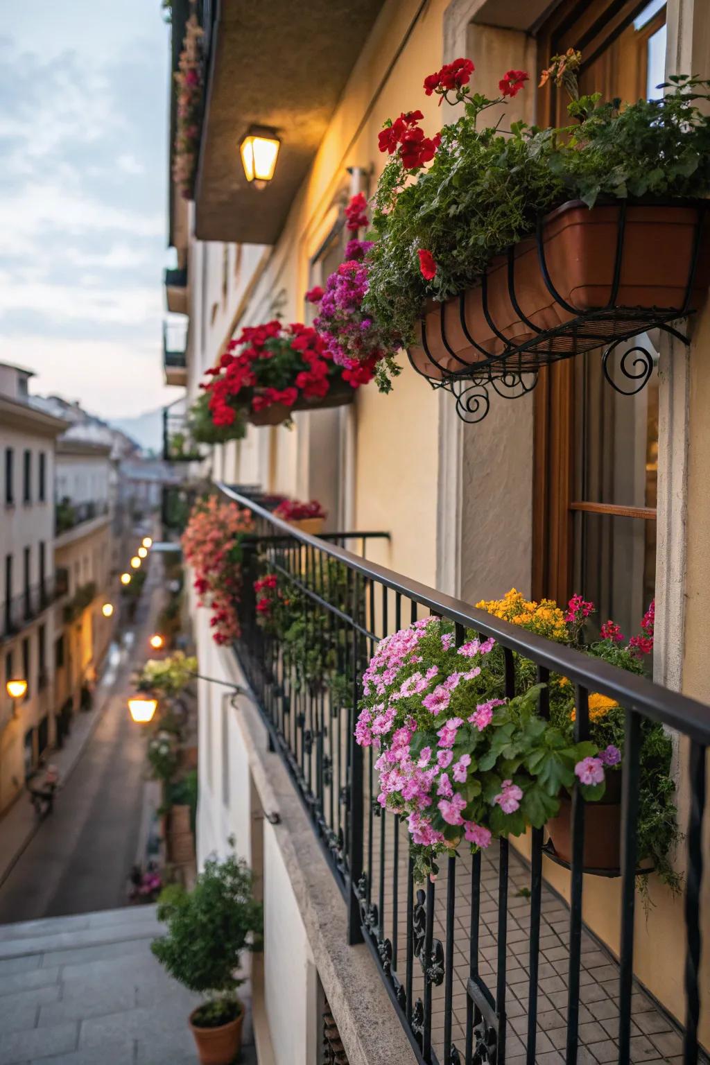 Railings offer a perfect spot for hanging planters and maximizing space.