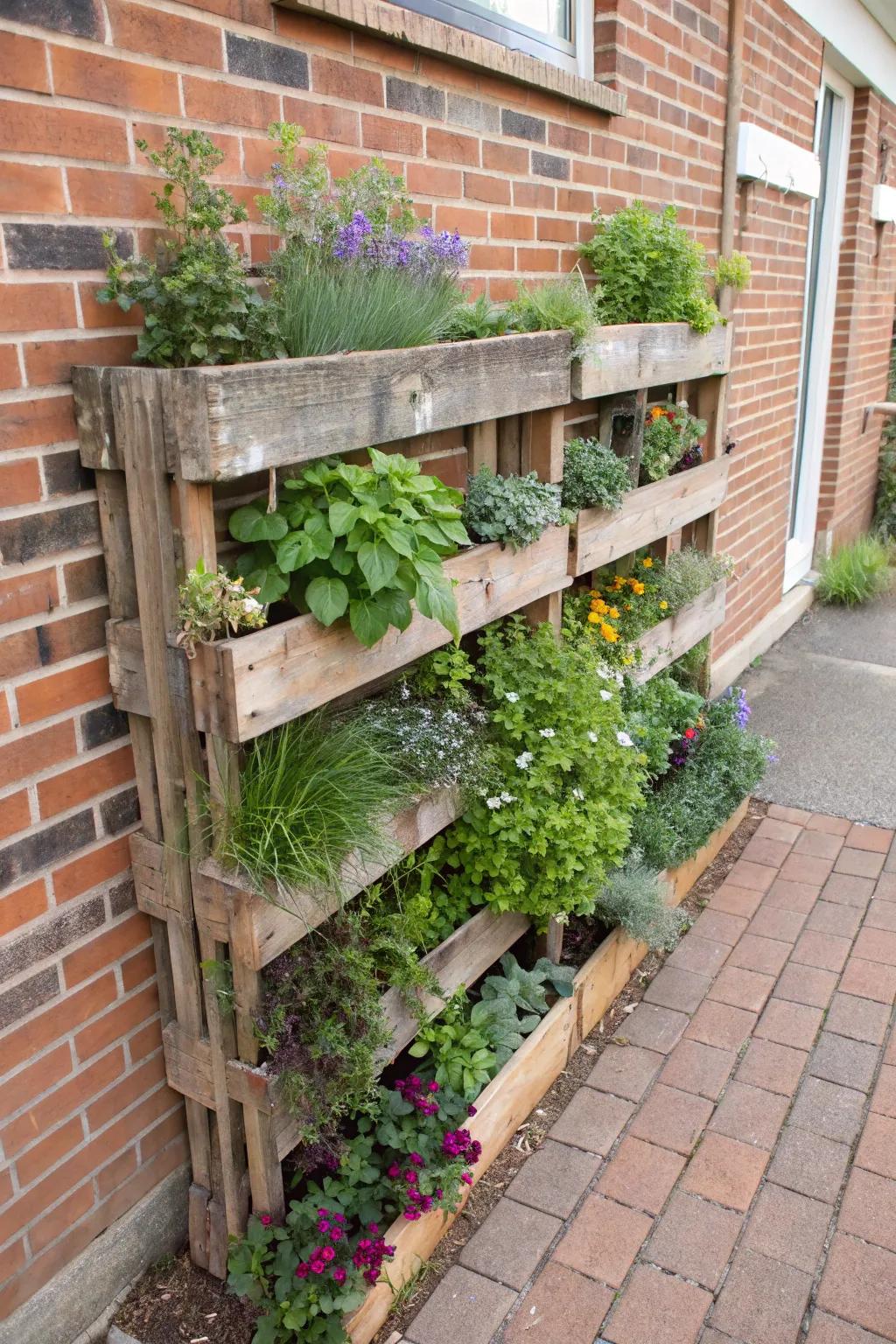 Pallets provide an inexpensive way to create vertical gardens.