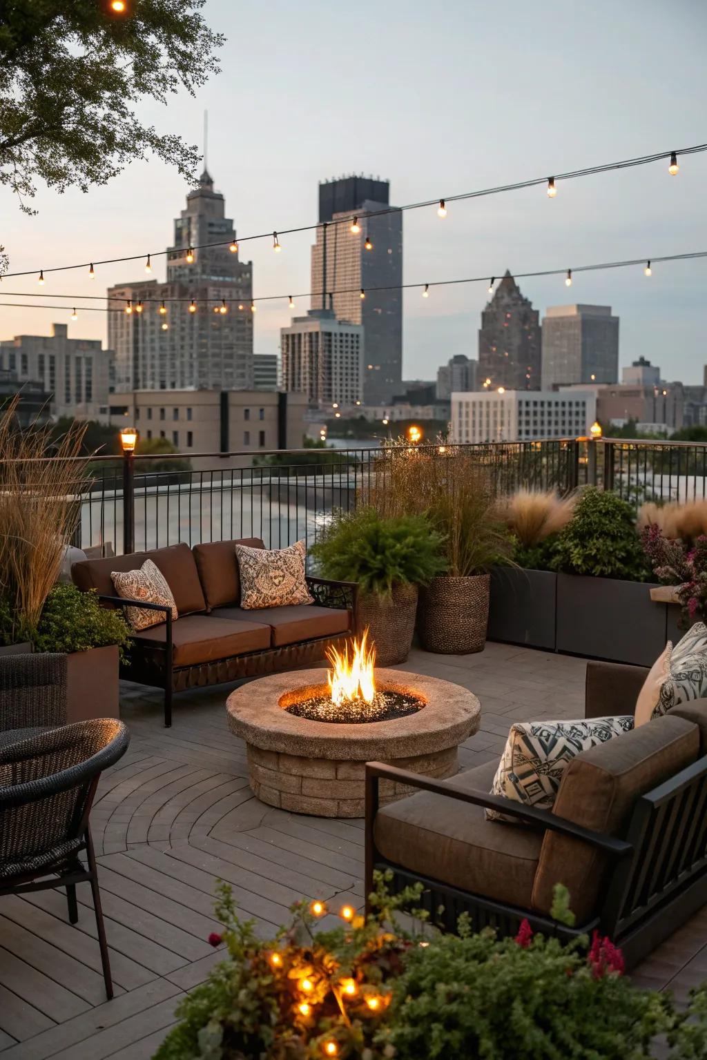 A stone fire pit adds warmth and style to your Milwaukee patio.