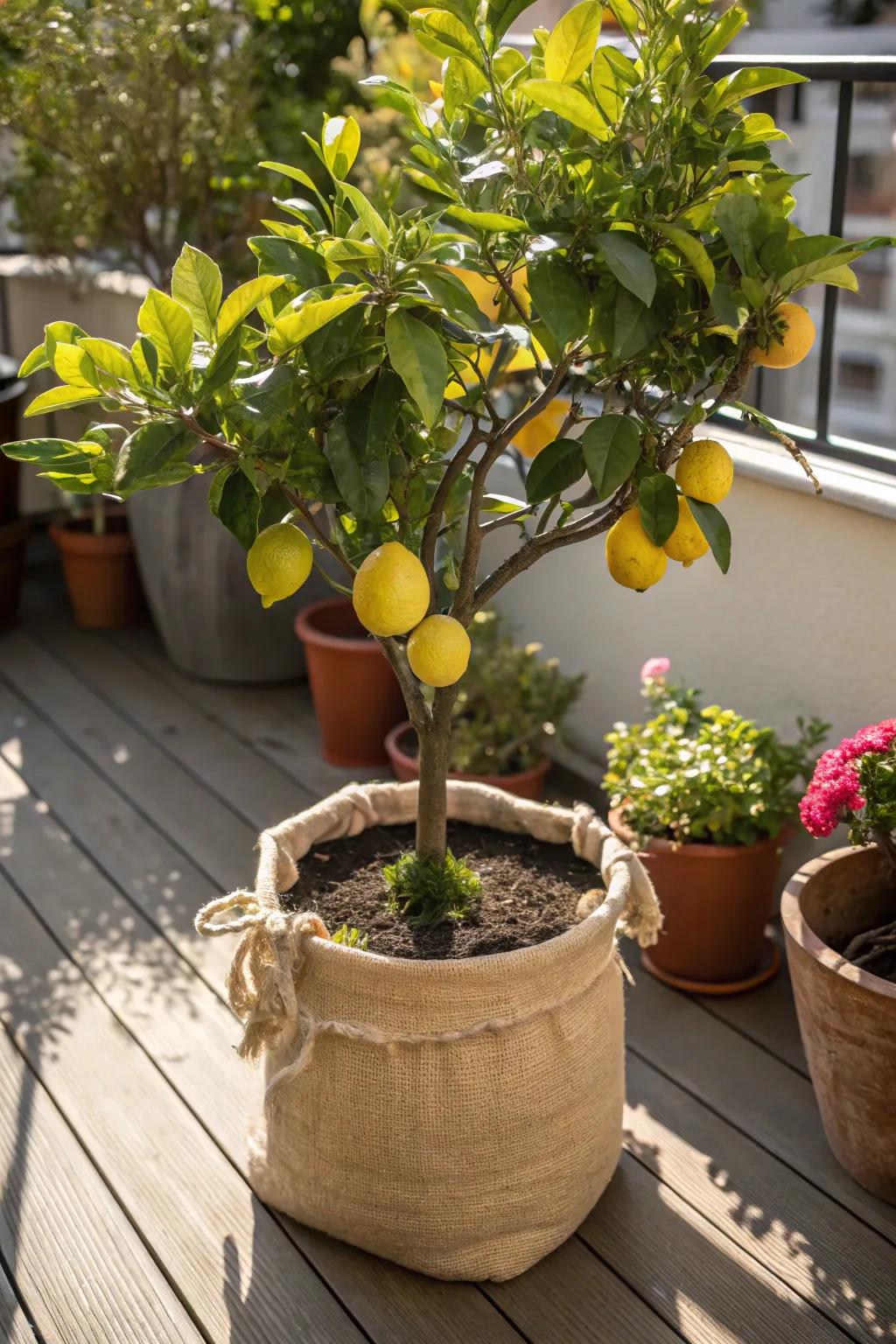 Grow juicy fruits in breathable fabric pots.
