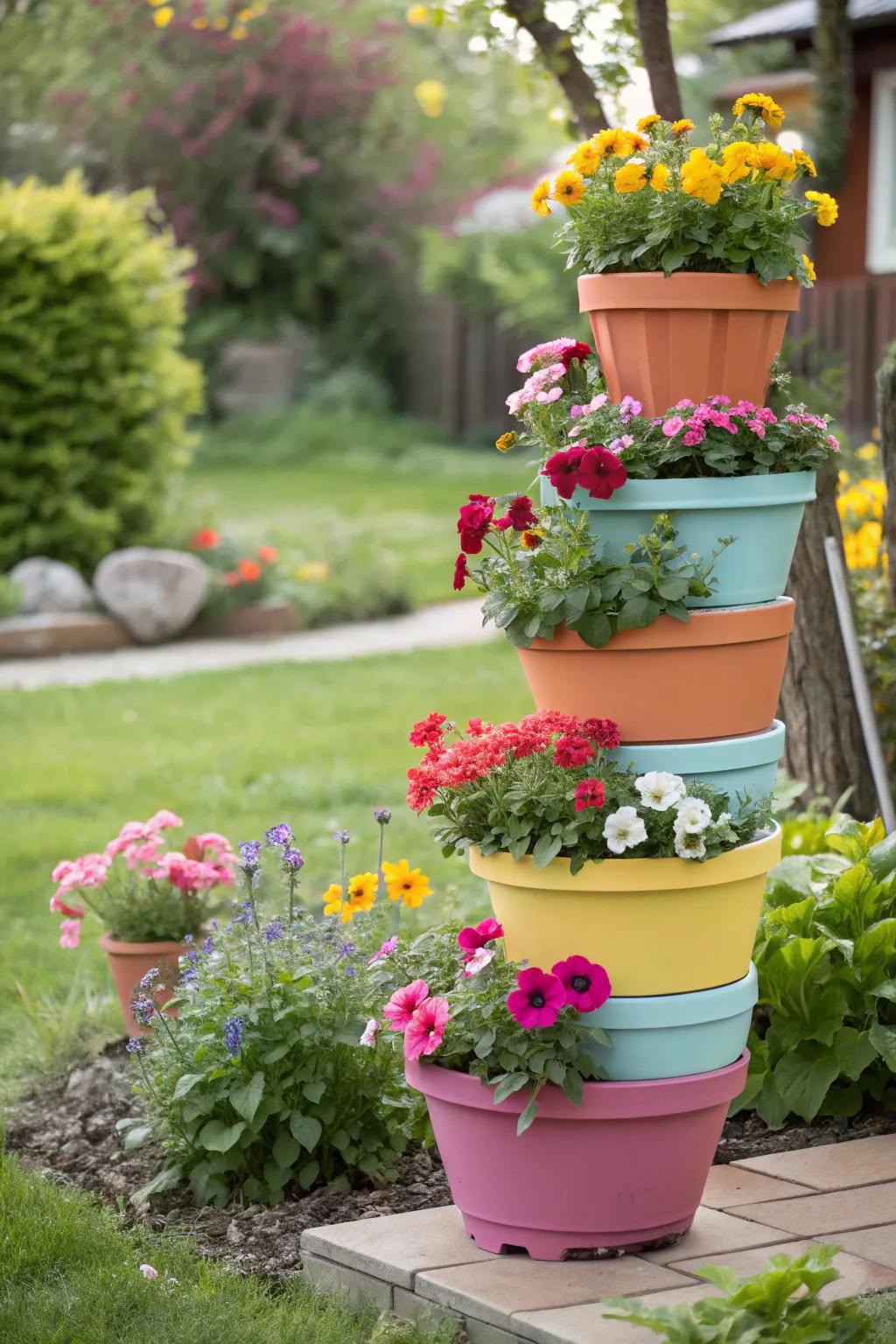 Flower towers bring vertical interest to any garden.