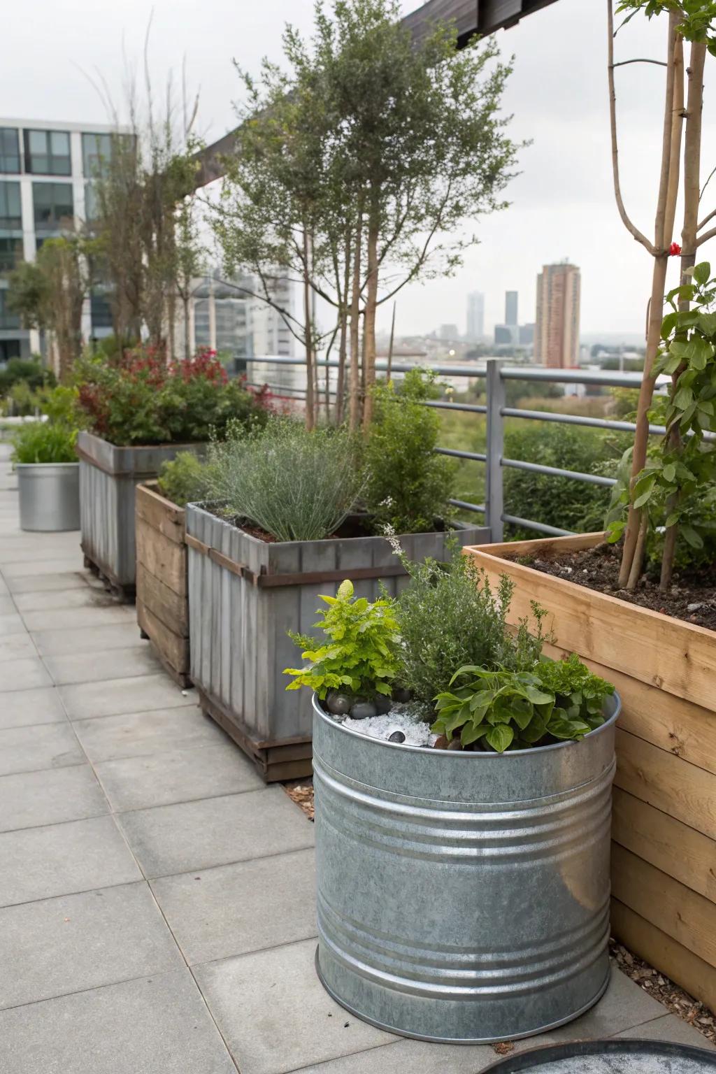 Add a modern edge with industrial chic planters.