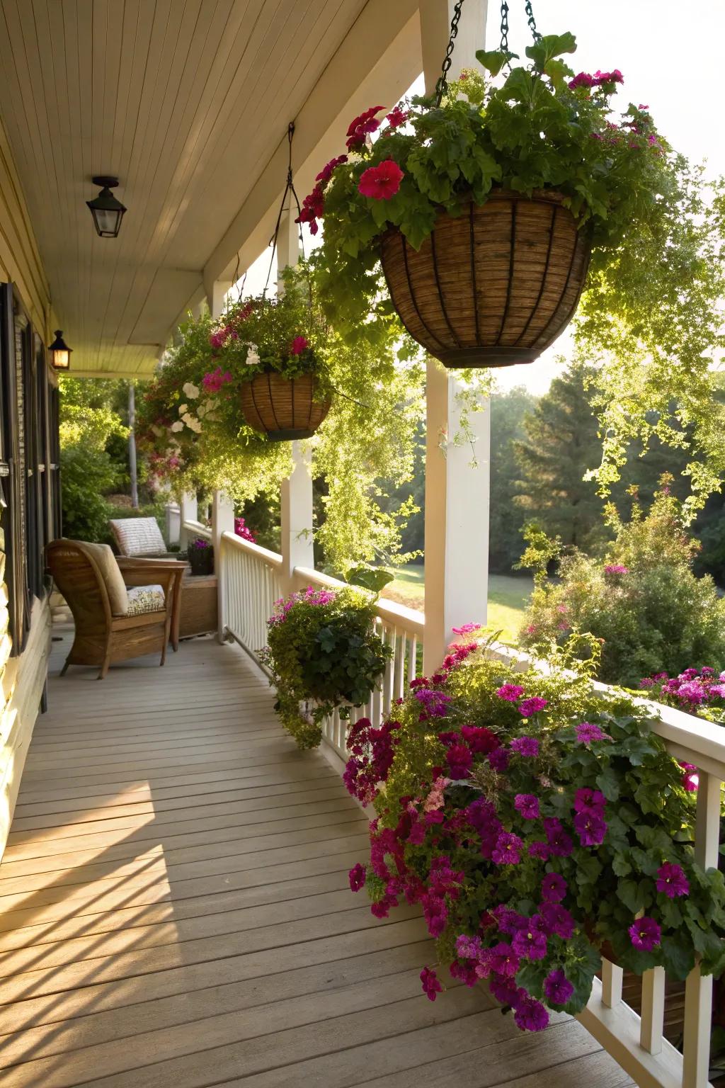 Create a green cascade with hanging baskets.
