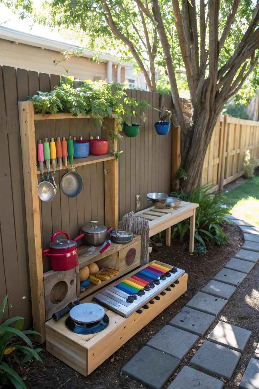 Musical play areas inspire creativity and joyful noise.