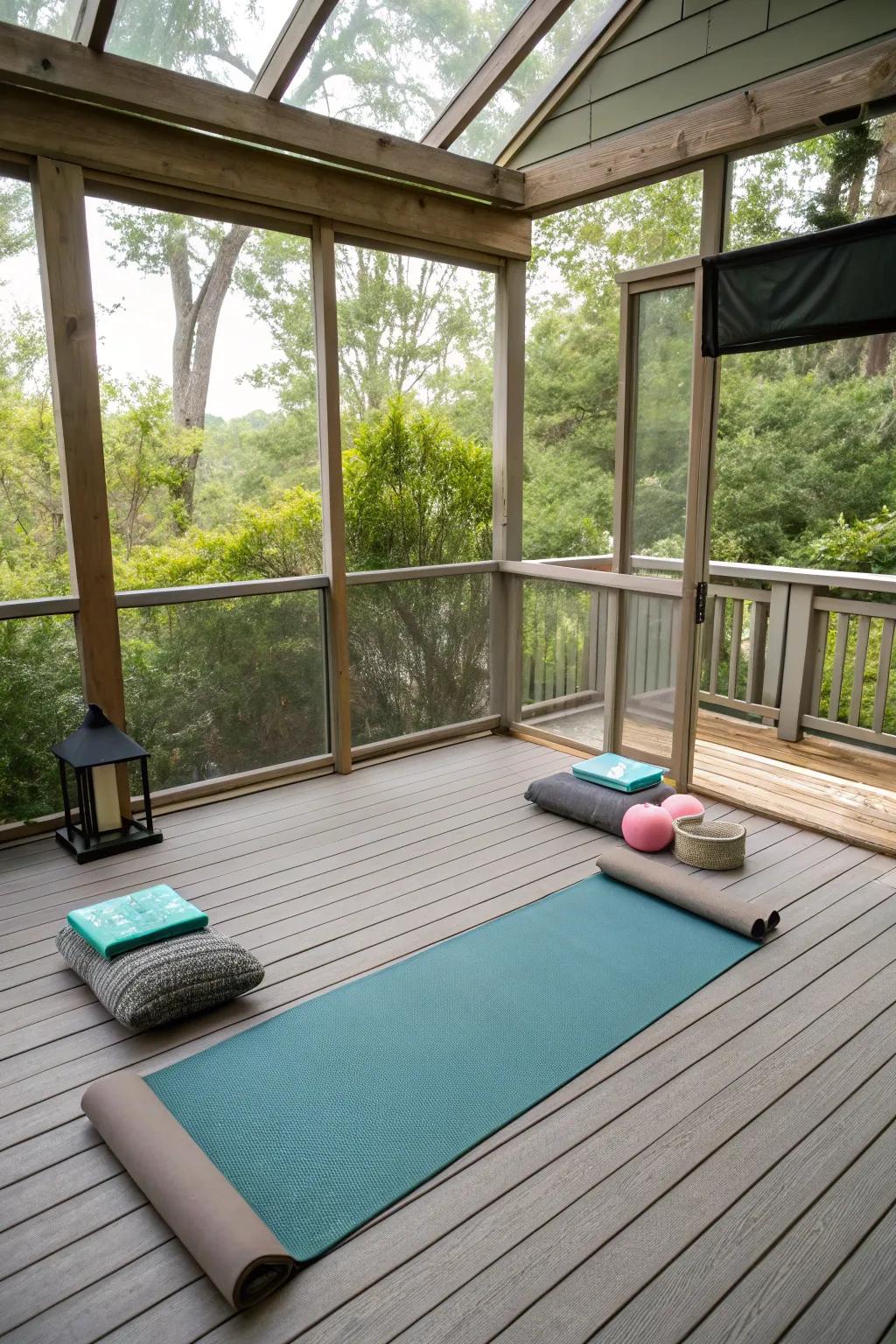 A peaceful outdoor yoga studio for mindful practices.