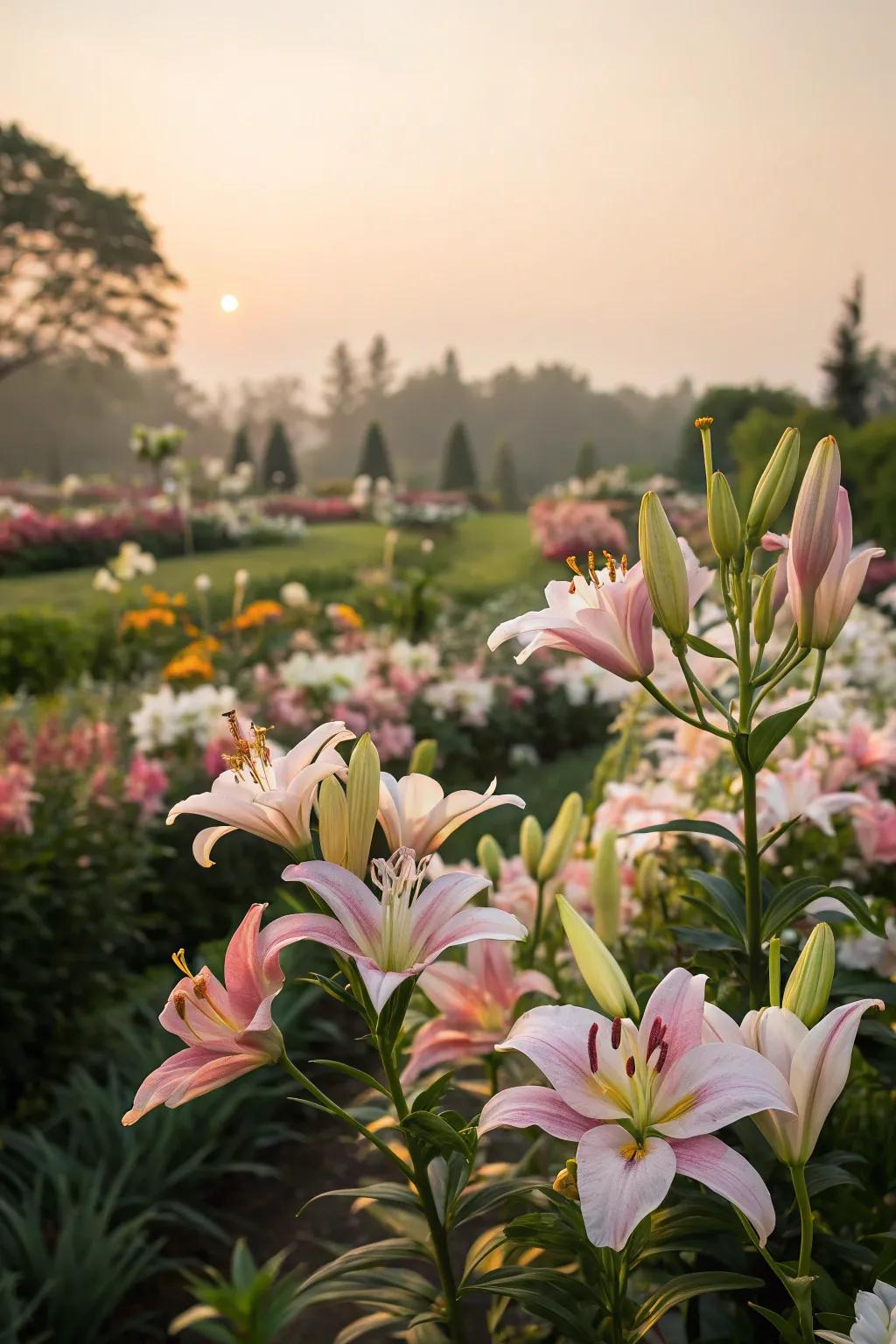 Seasonal colors of lilies change the garden's mood.