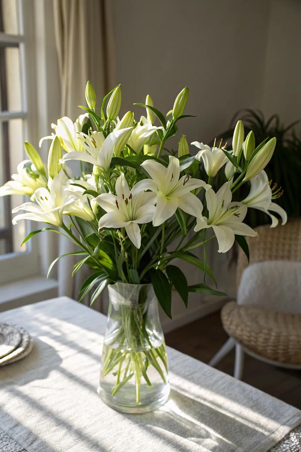 A bouquet of freshly cut lilies brings garden beauty indoors.