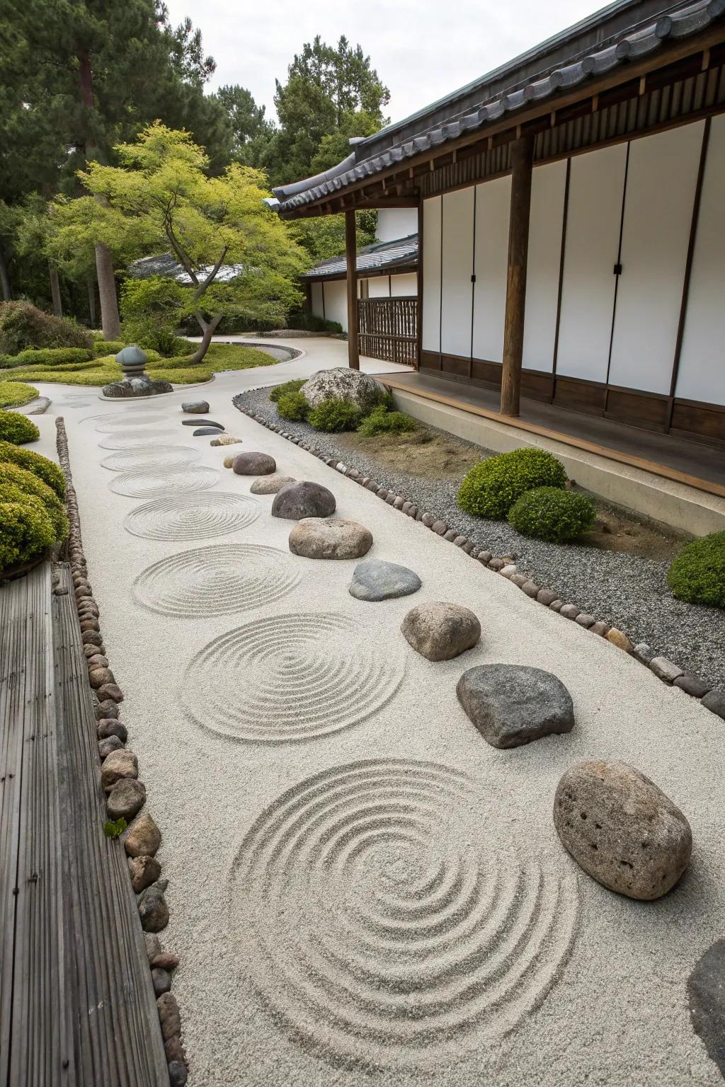 Create a serene Zen garden using stones.