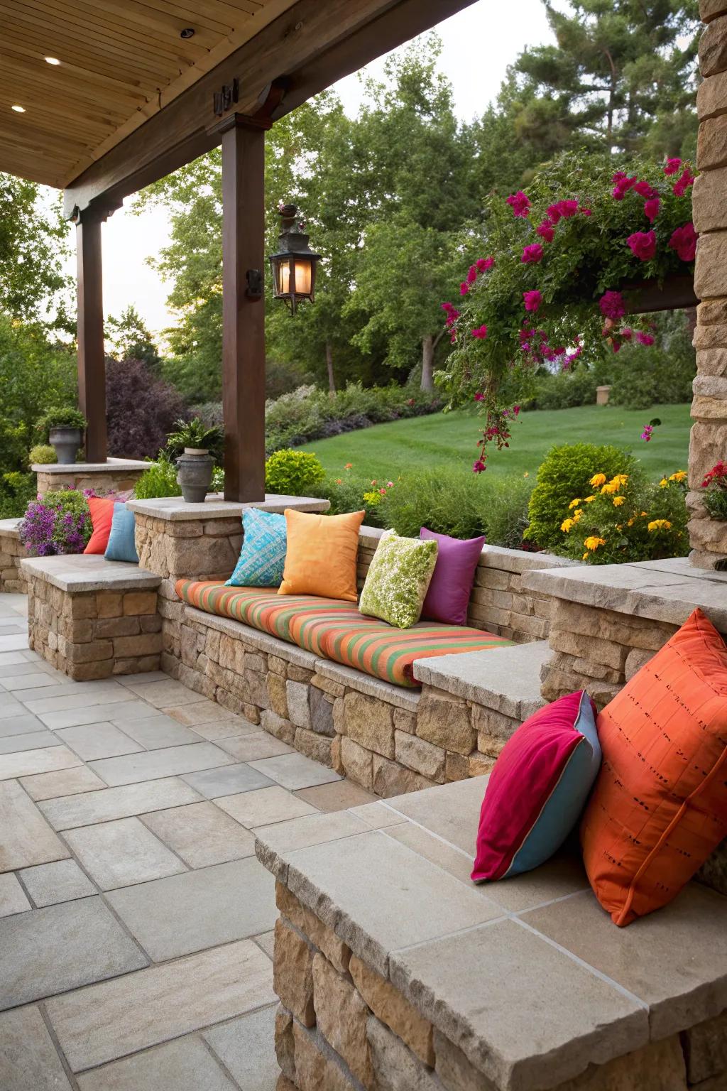 Integrated seating within the walls provides both functionality and style.