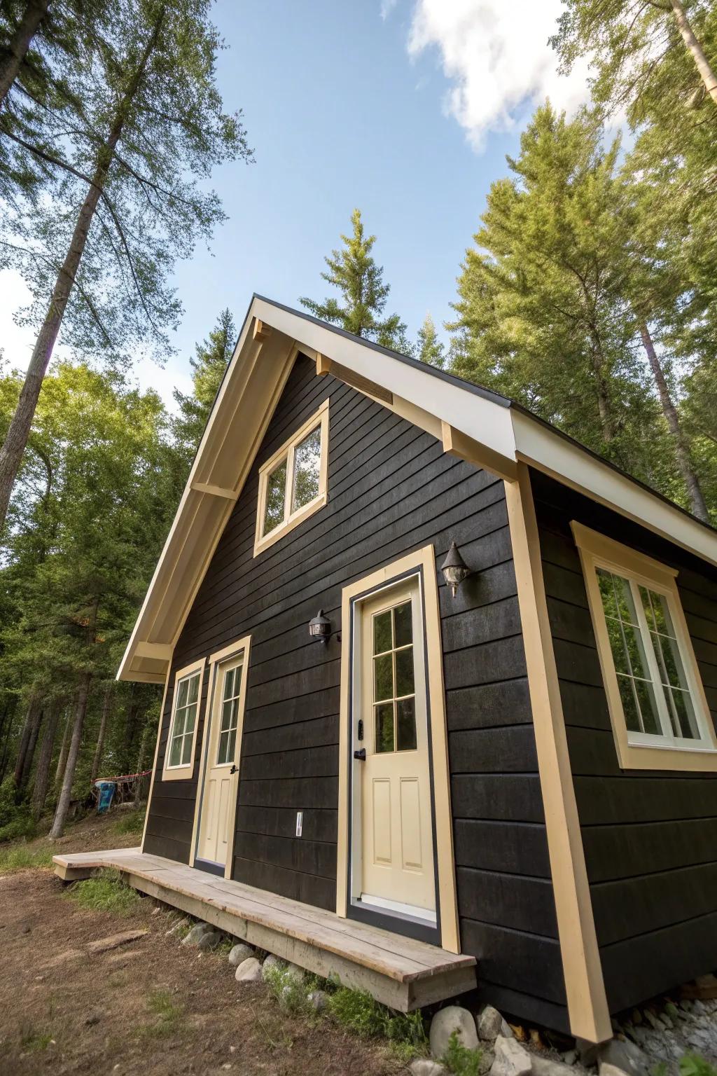 Bold trims create a striking contrast on a cabin exterior.