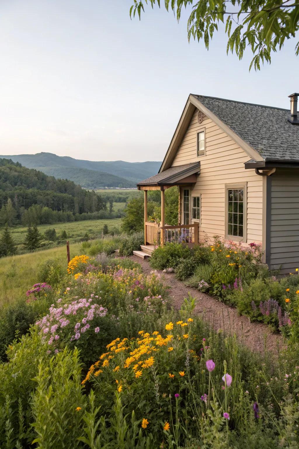 Soft taupe exteriors offer a gentle and inviting touch.