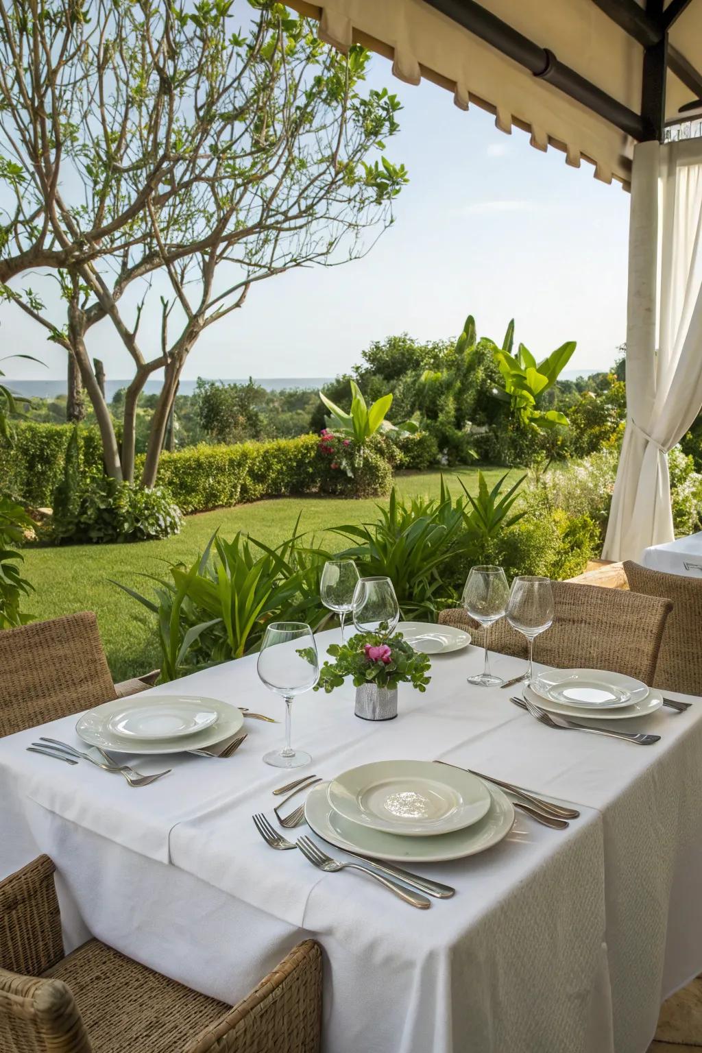 Elevate your dining experience with elegant white table settings.