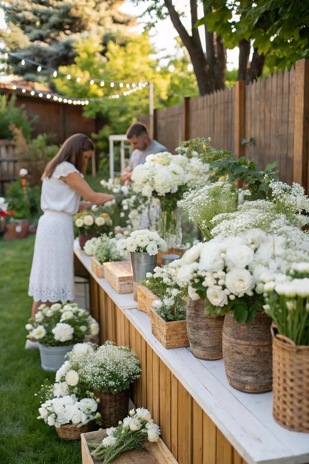 A flower bar allows guests to create their own beautiful bouquets.