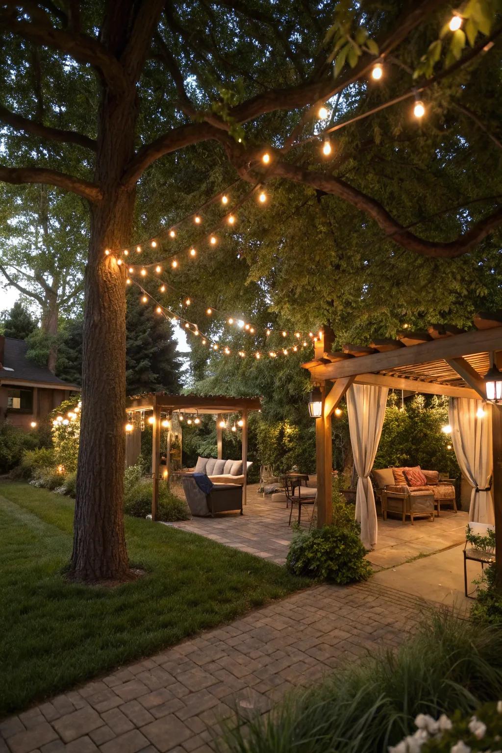 String lights add a magical touch to any evening gathering.