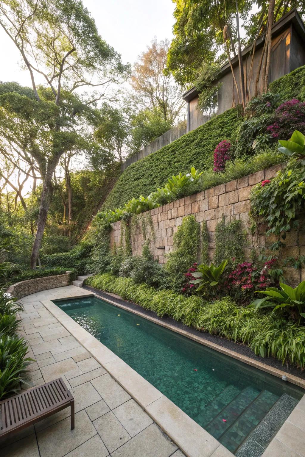 Vertical gardens transform retaining walls into living art.