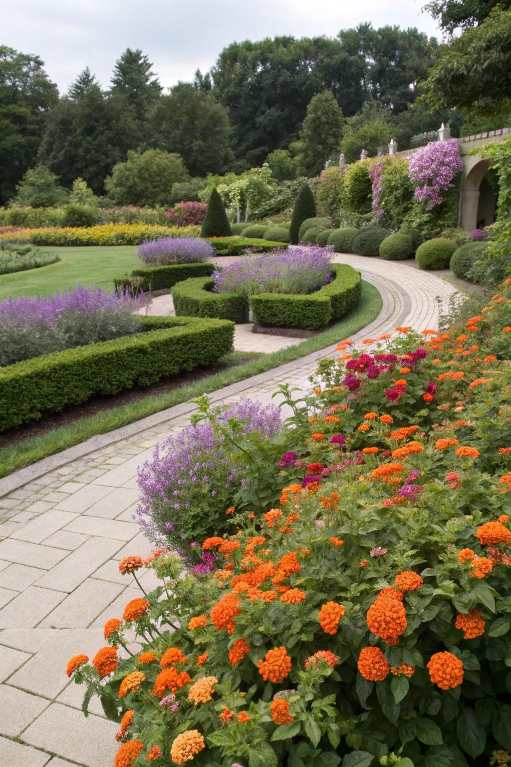 Lantanas providing vibrant accents in a lush garden.