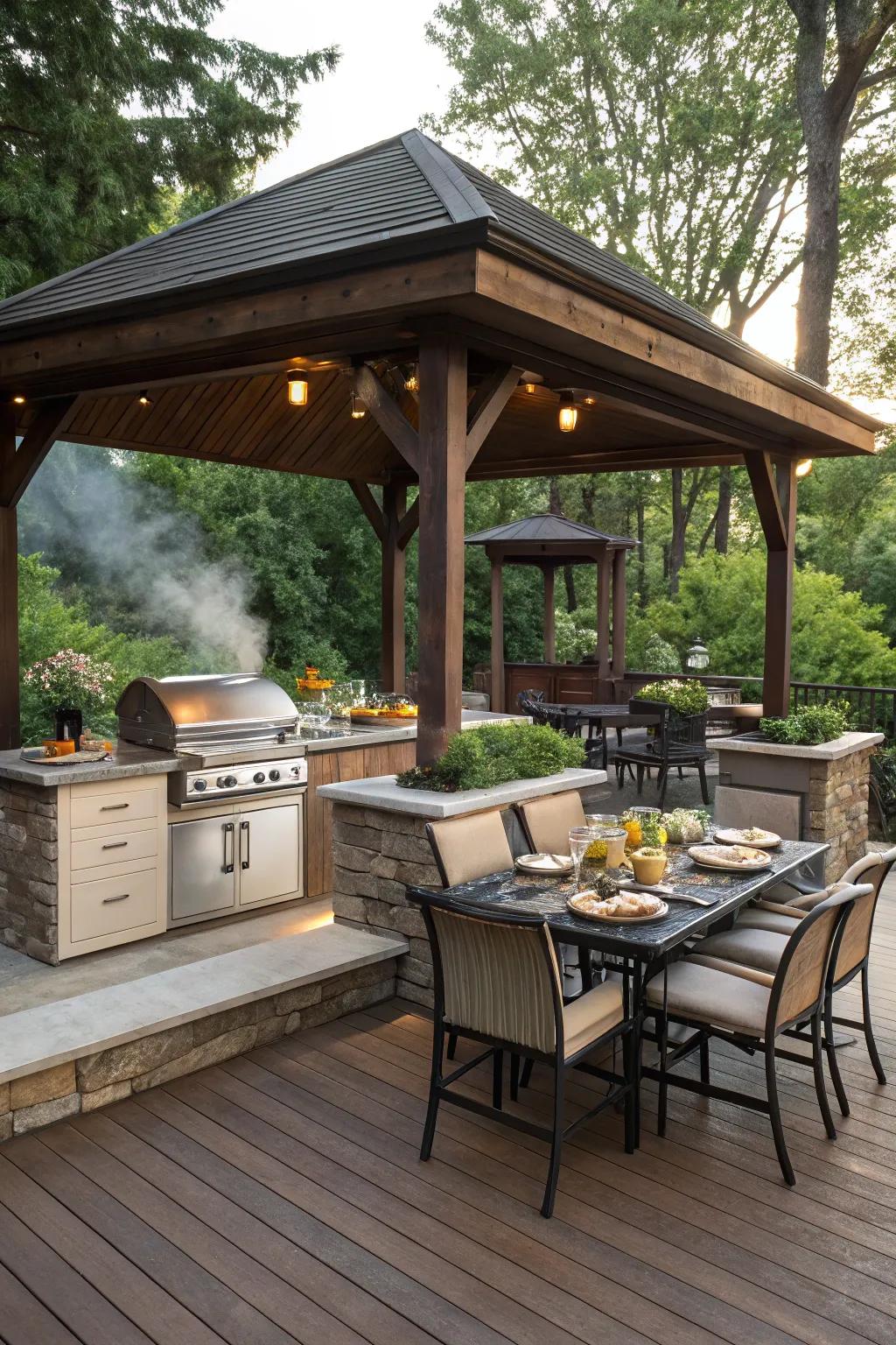 An outdoor kitchen pavilion perfect for alfresco dining.
