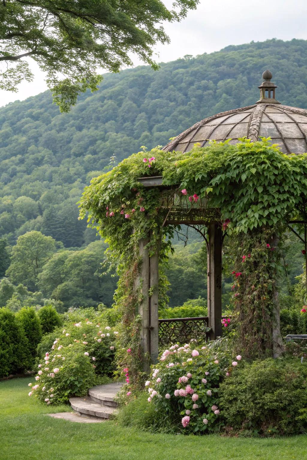 A leafy retreat that seamlessly blends with the garden.