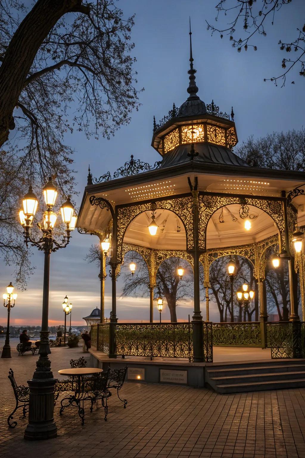 Lighting that turns a pavilion into an evening sanctuary.