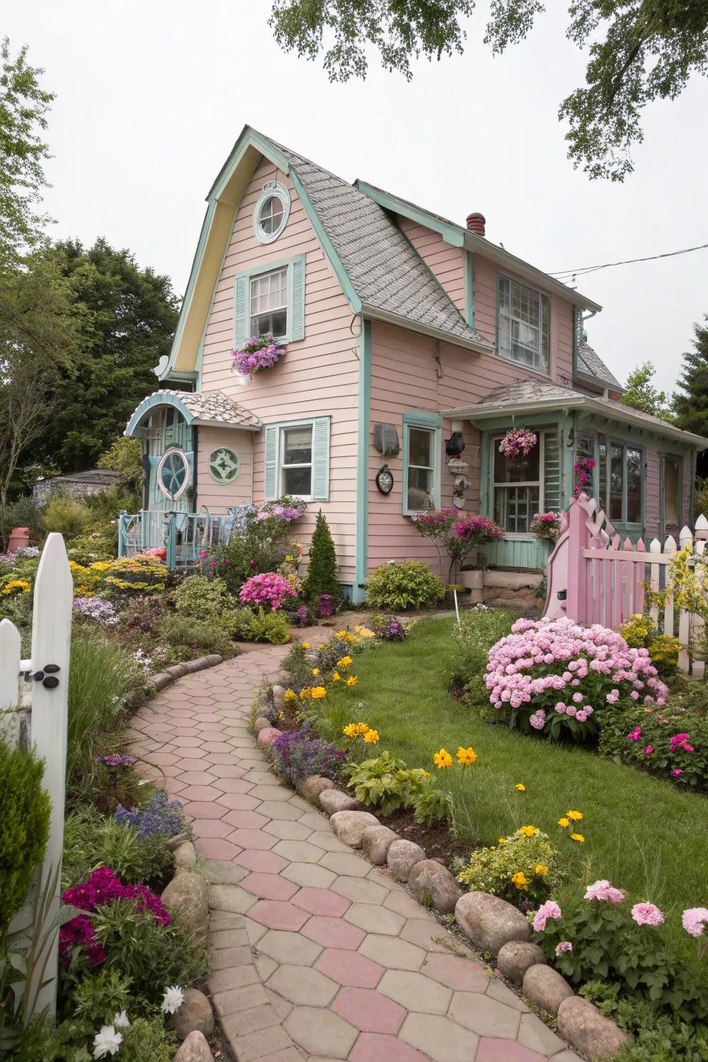 Whimsical charm with playful pastel siding.
