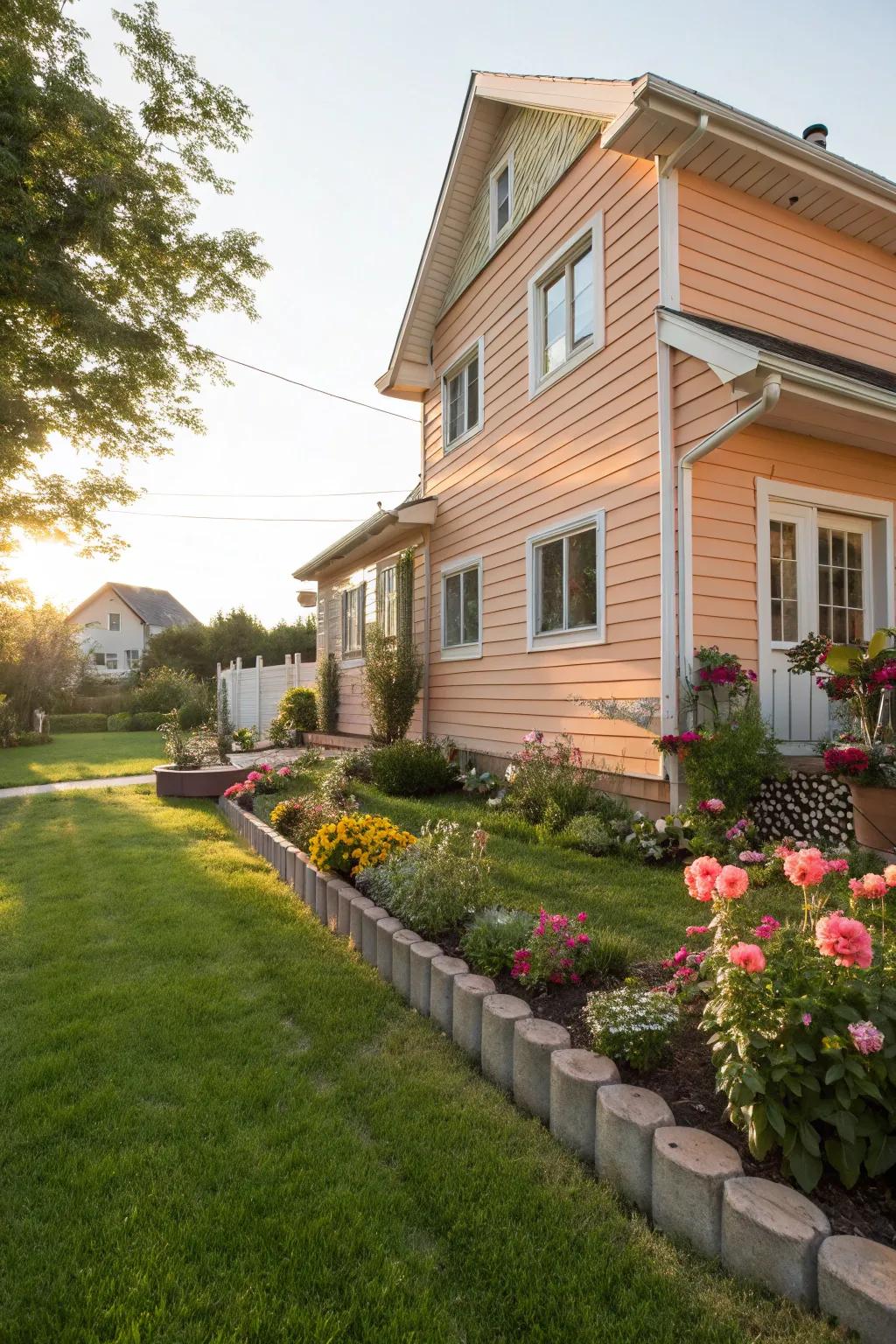 A warm, soft glow with peach siding.