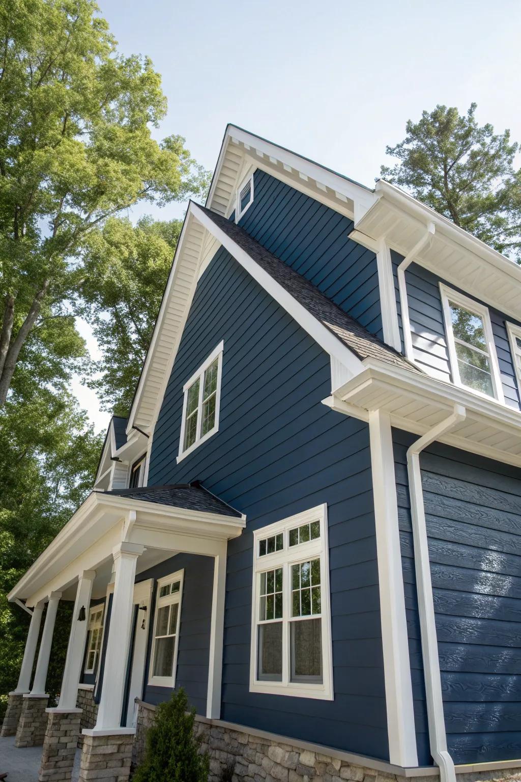 Bold navy blue siding that commands attention.