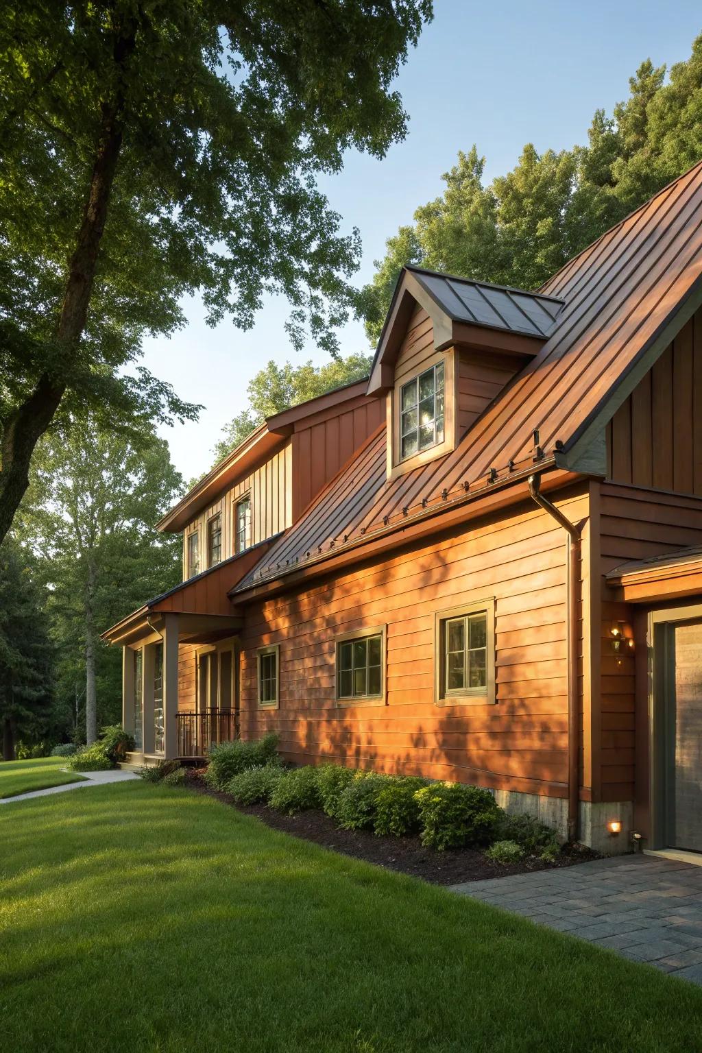 A luxurious touch with copper-hued siding.