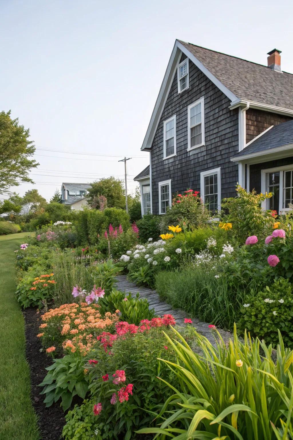 Dramatic elegance with charcoal siding.