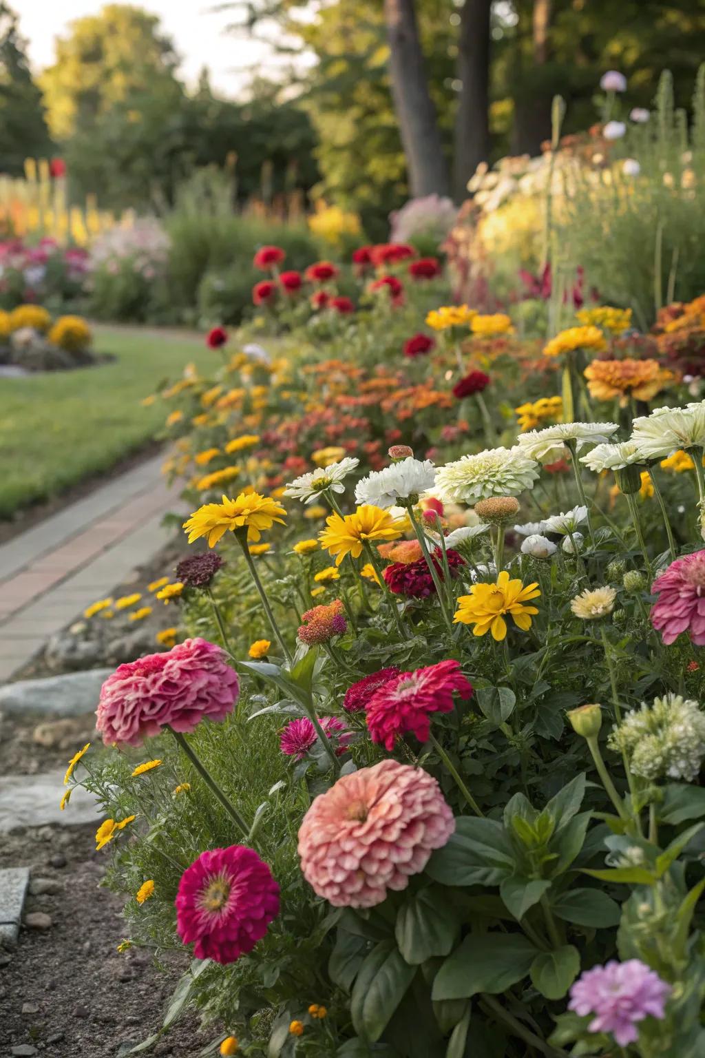 A vibrant display of colorful flowers that brightens up any garden space.