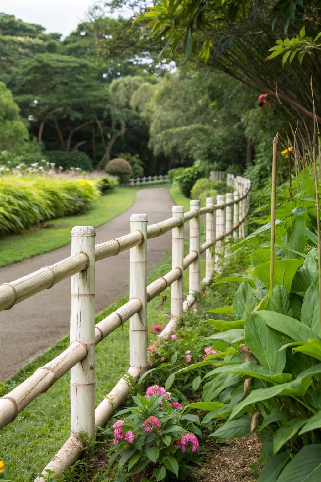 White bamboo fences bring sustainability to gardens.