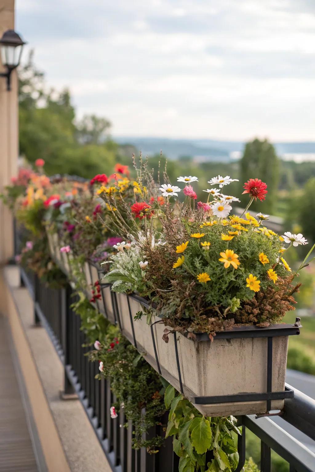 Wildflowers bring a touch of natural beauty to railing gardens.