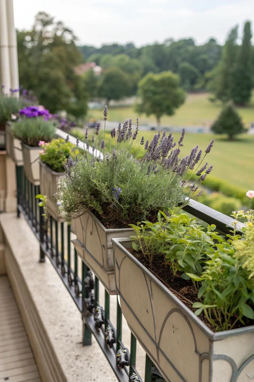 Fragrant blooms add an aromatic dimension to your railing garden.