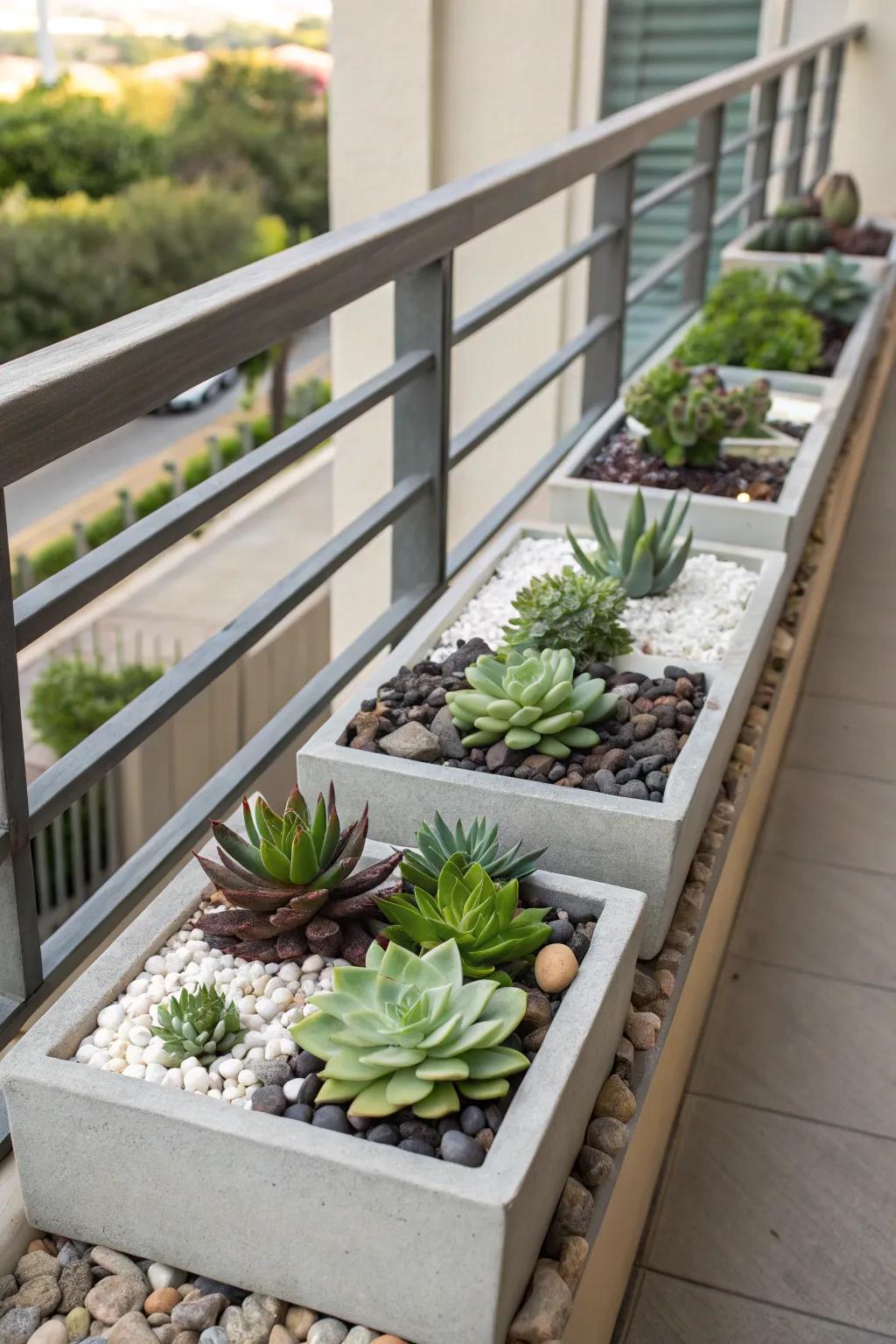 Zen boxes provide a minimalist and calming touch to railings.