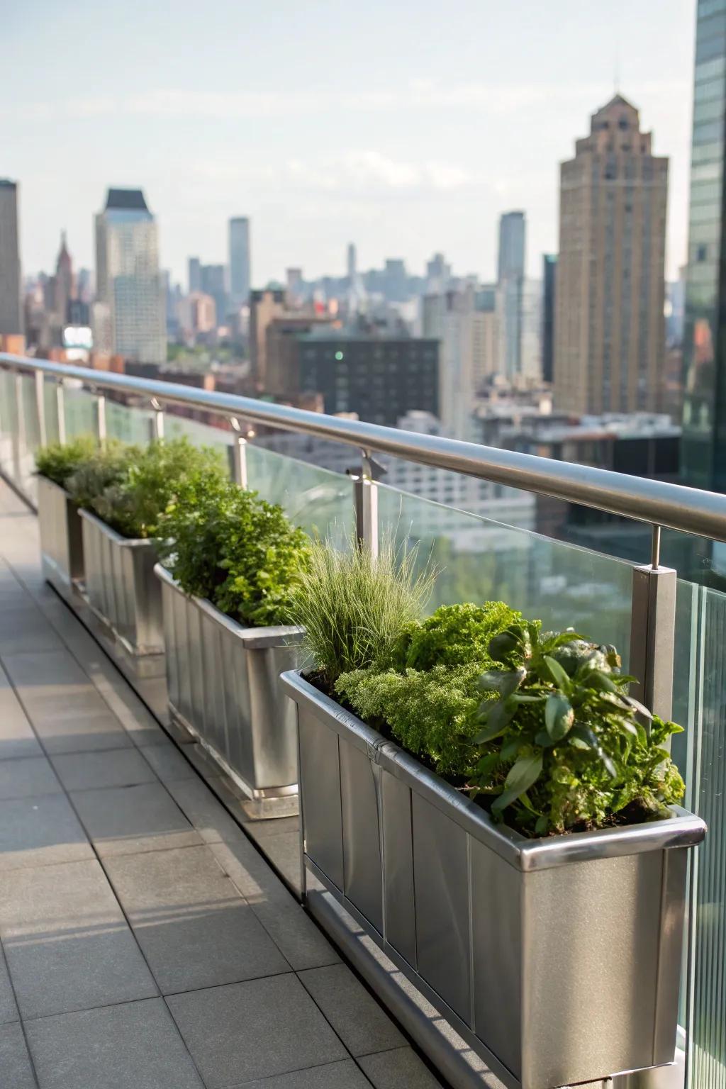 Metal flower boxes bring a contemporary edge to any railing.