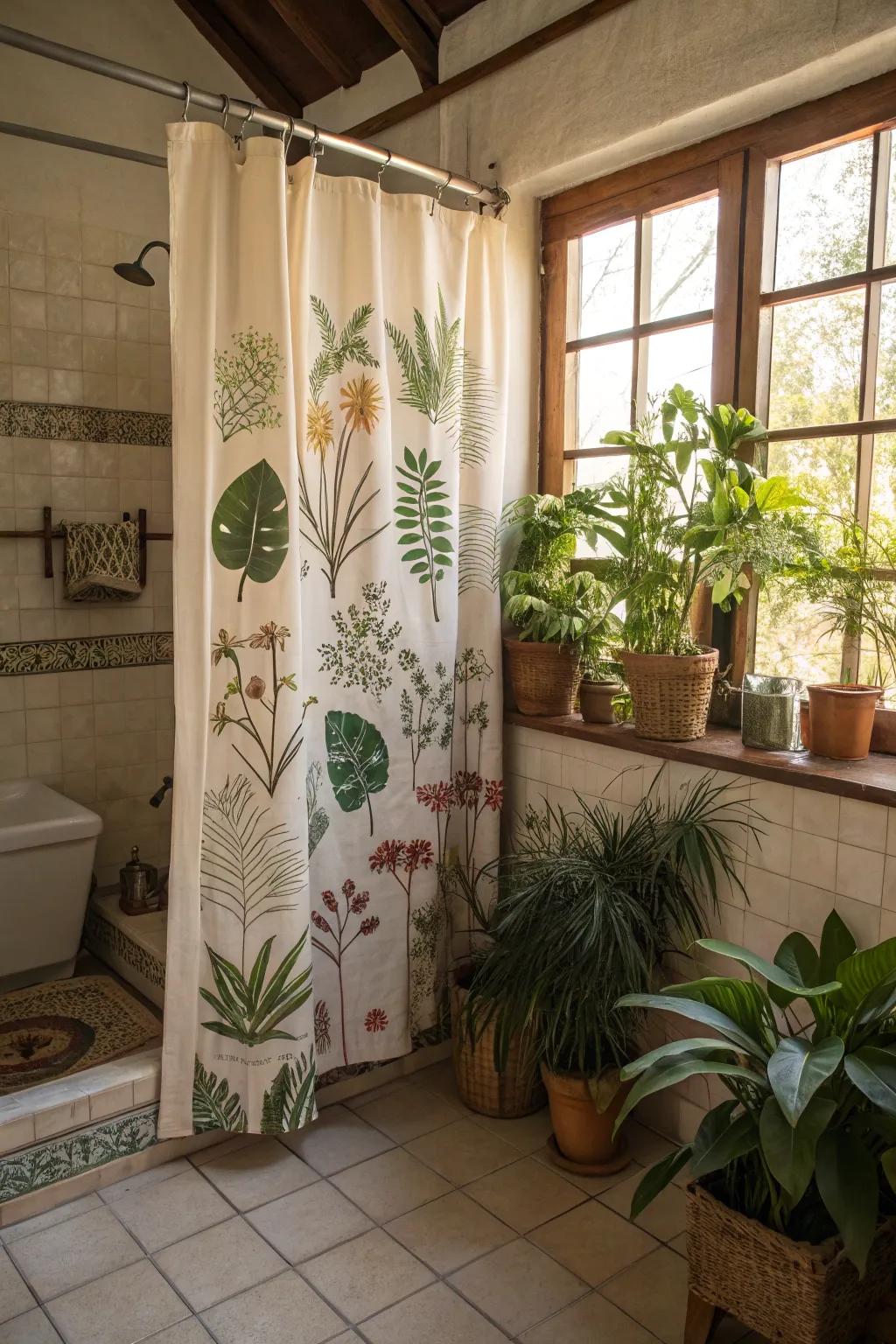 Botanical patterns infuse your bathroom with a refreshing outdoor feel.