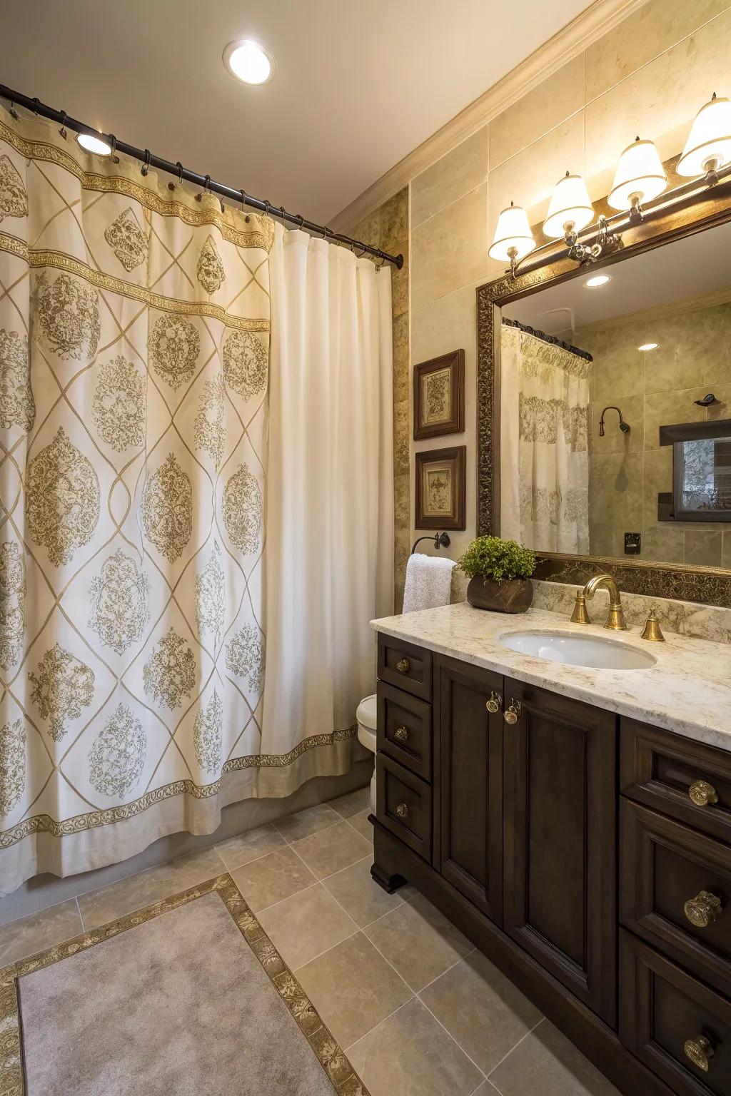 Floor-length curtains add a touch of luxury and elegance.