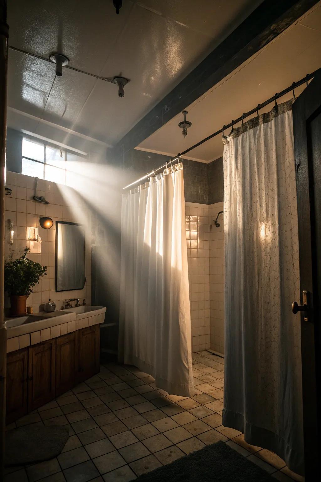 Sheer curtains add drama and elegance to your bathroom decor.