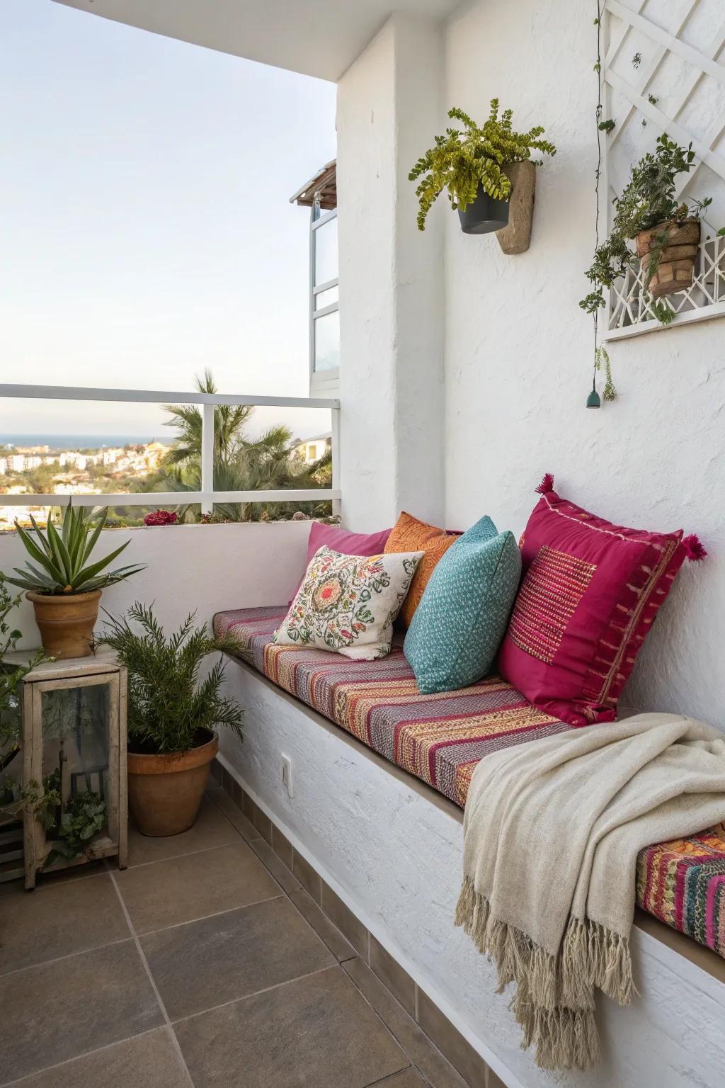 Transform a corner into a cozy nook with a bench and soft textiles.