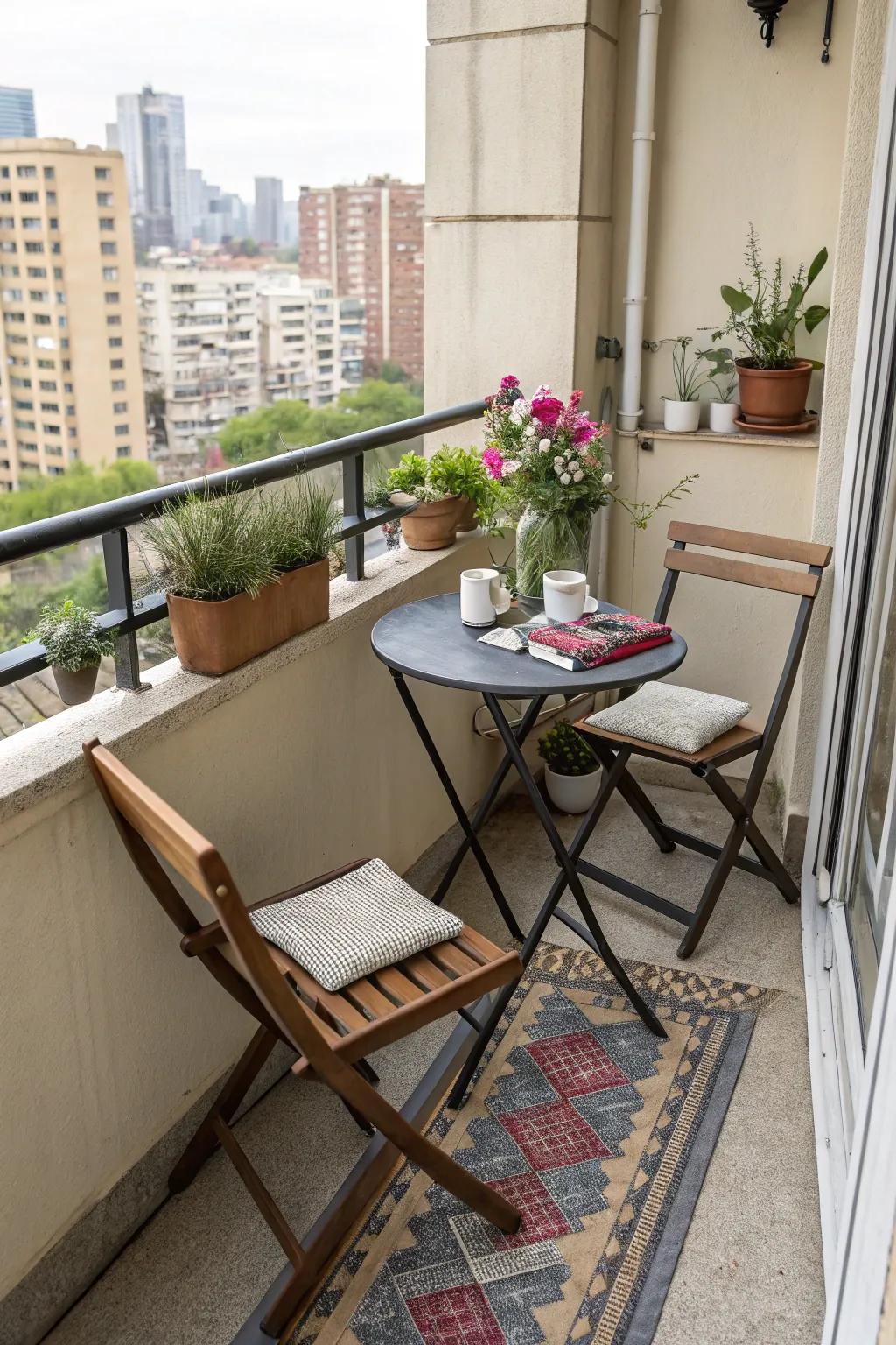 Save space with a practical folding table for dining or working.