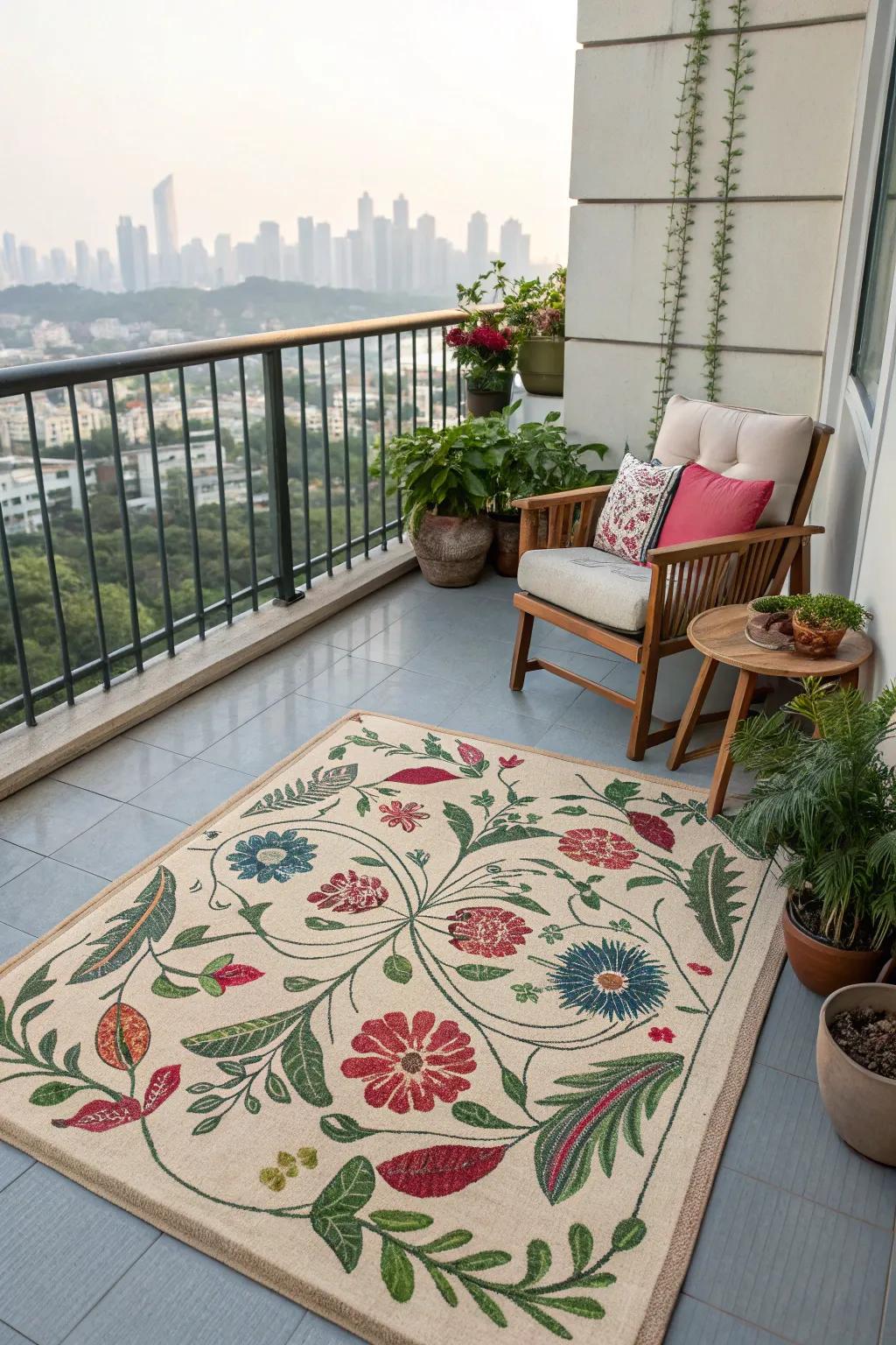 Define and warm your space with a stylish outdoor rug.